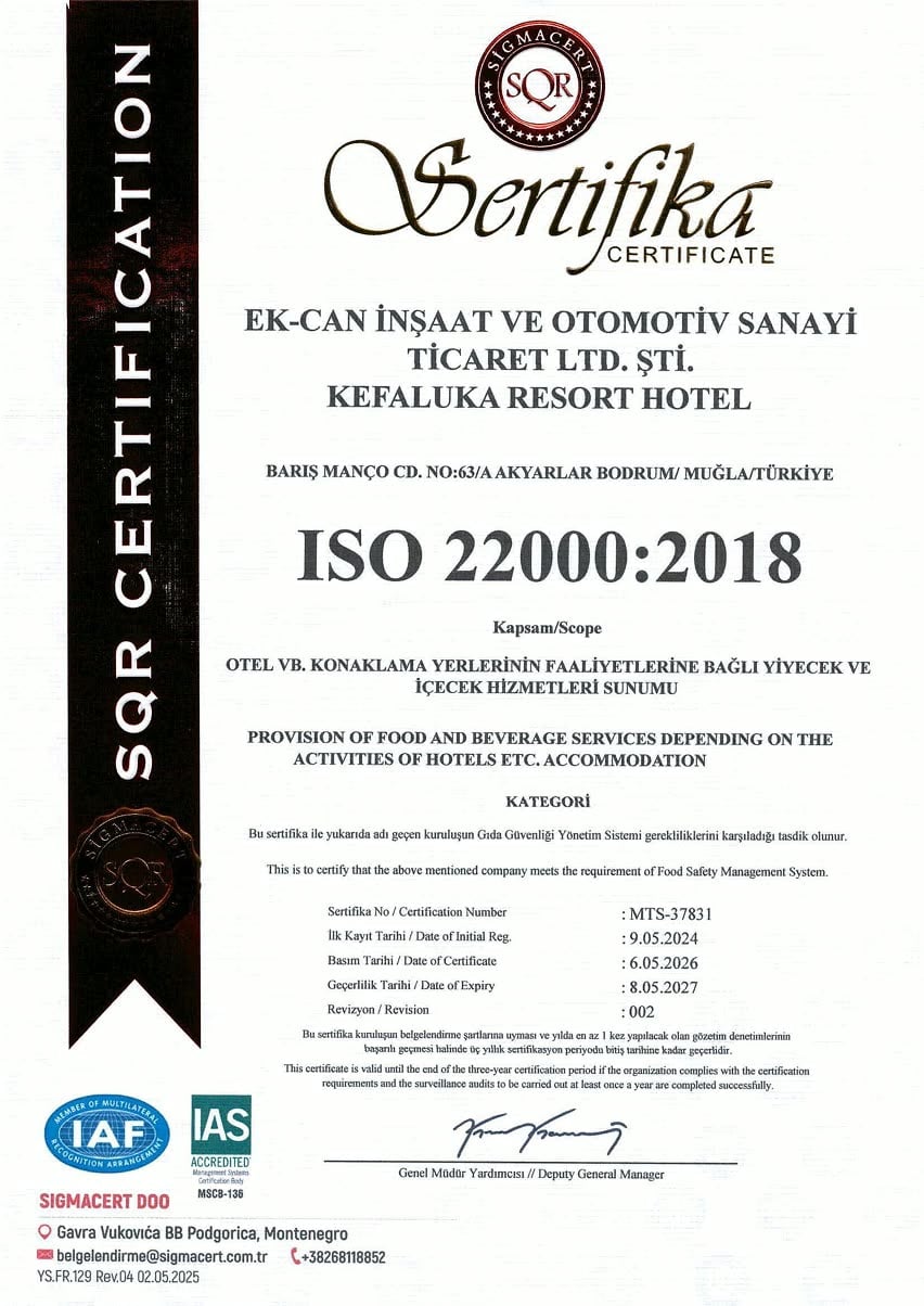 ISO 22000:2018 Gıda Güvenliği Yönetim Sistemi sertifikası