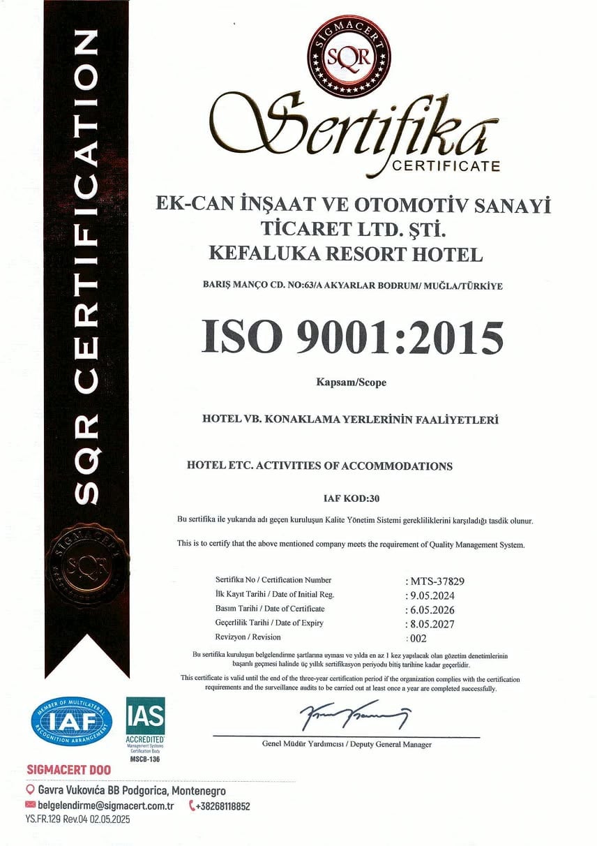 ISO 9001:2015 Kalite Yönetim Sistemi sertifikası