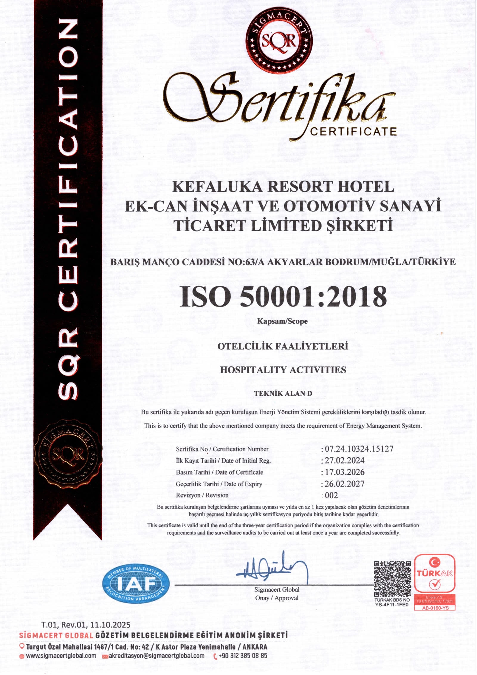 ISO 50001:2018 Enerji Yönetim Sistemi sertifikası