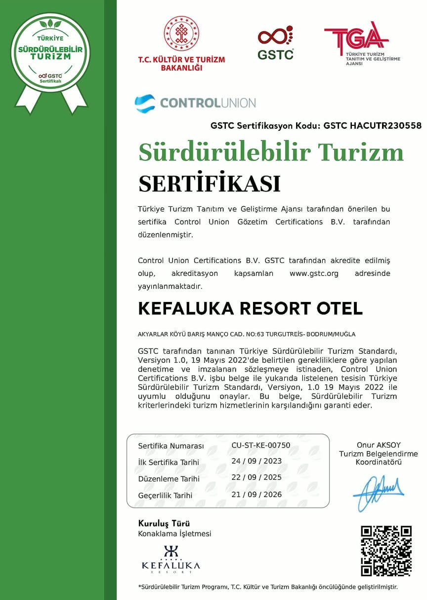 GSTC onaylı Sürdürülebilir Turizm Sertifikası