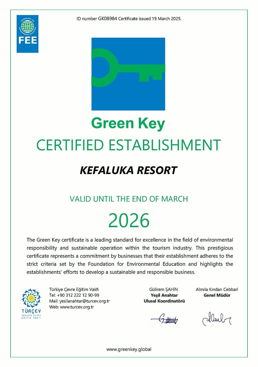Green Key çevre sertifikası — 2026 yılı için geçerli